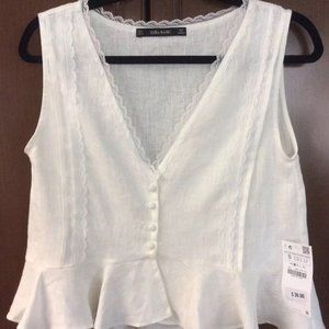 Zara Linen Ruffle Sleeveless Top